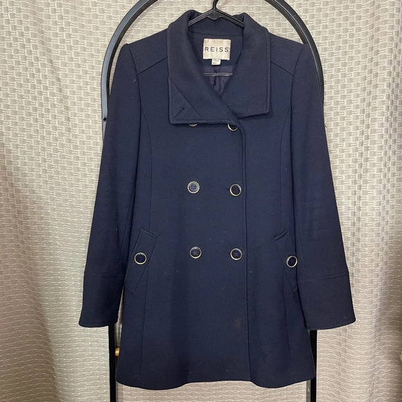 REISS Navy Blue Pea Coat (Flawed) - Picture 1 of 9